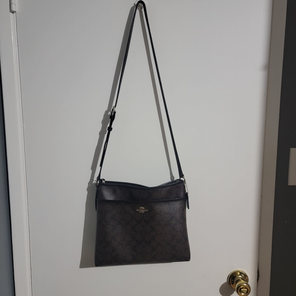 COACH Signature File Crossbody F29210 Brown /Black Coated Canvas Bag - Picture 3 of 11